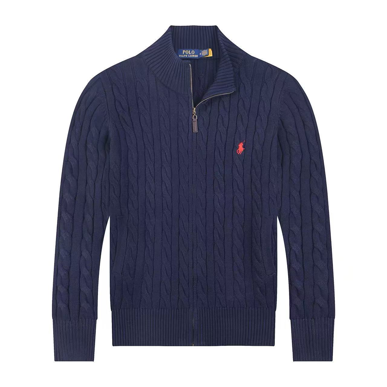 Jersey de punto de lino y algodón puro RL con cremallera completa