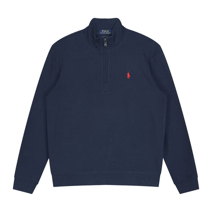 Jersey de punto de lujo con cremallera de un cuarto, RL, de algodón y lino puro.