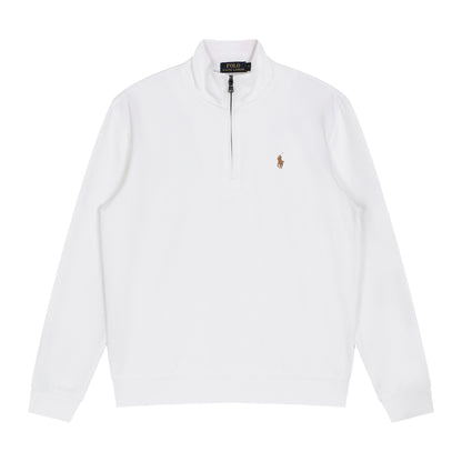 Jersey de punto de lujo con cremallera de un cuarto, RL, de algodón y lino puro.