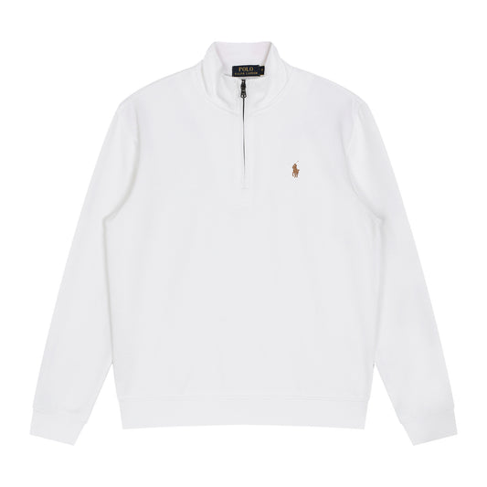 Jersey de punto de lujo con cremallera de un cuarto, RL, de algodón y lino puro.