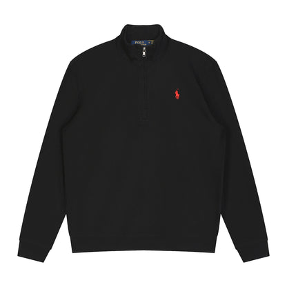 Jersey de punto de lujo con cremallera de un cuarto, RL, de algodón y lino puro.