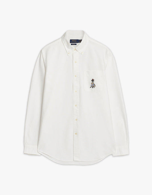 Camisa Oxford con bordado de labrador blanca