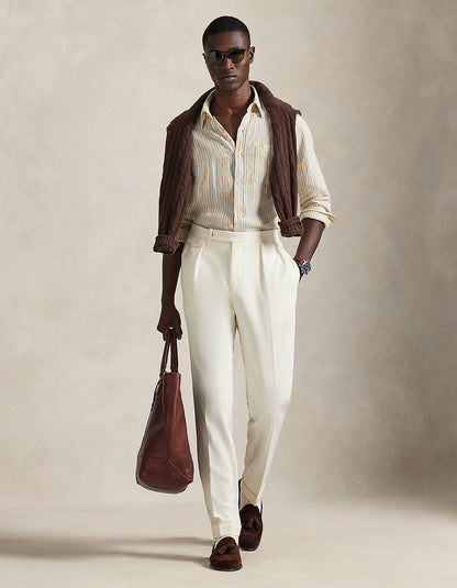 Camisa de lino a rayas beige y blanco