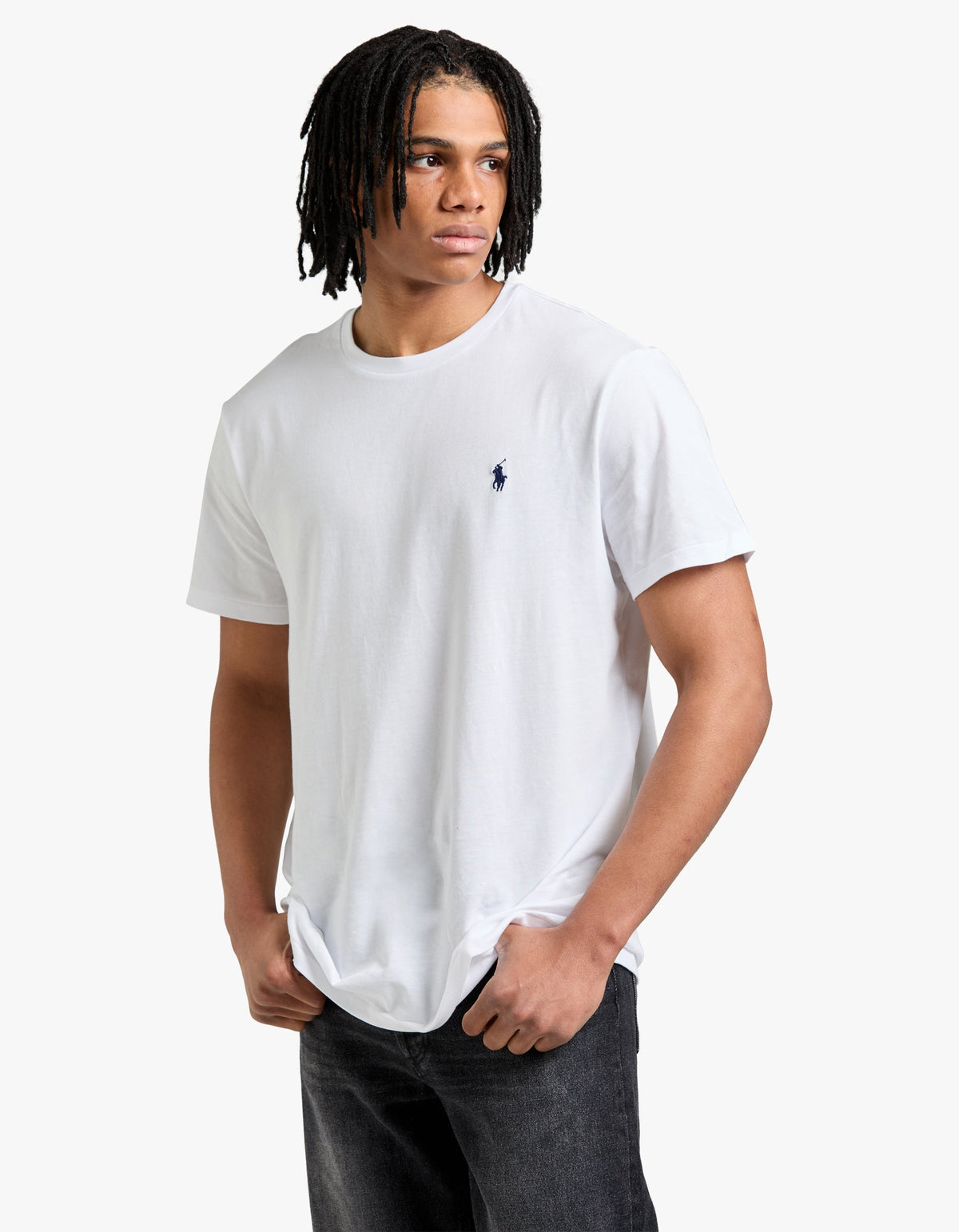 Polera cuello redondo corte slim blanca