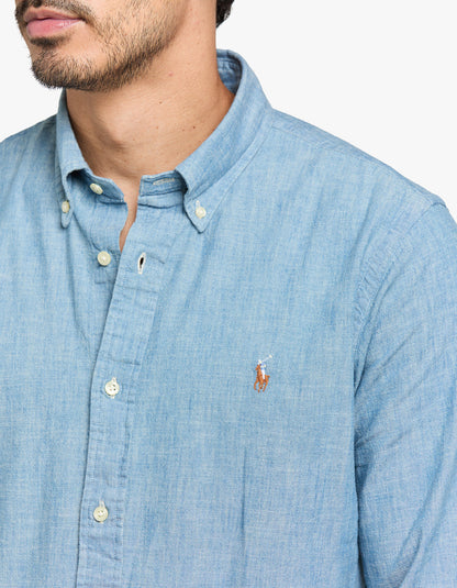 Camisa de chambray celeste