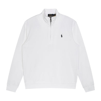Jersey de punto de lujo con cremallera de un cuarto, RL, de algodón y lino puro.