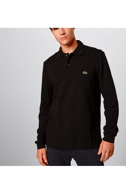 Polo de piqué manga larga negro