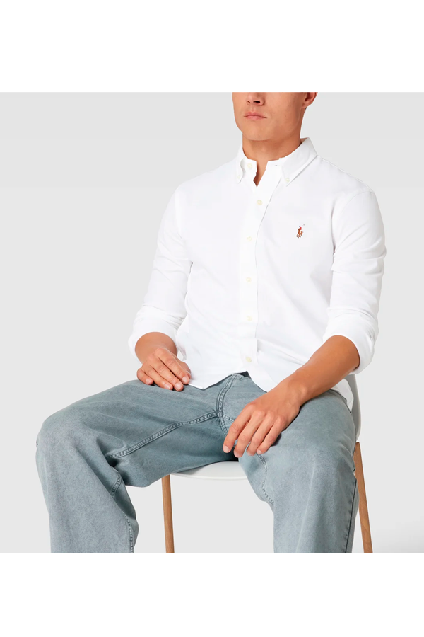 Camisa de piqué corte slim blanca