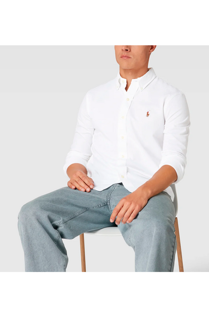 Camisa de piqué corte slim blanca